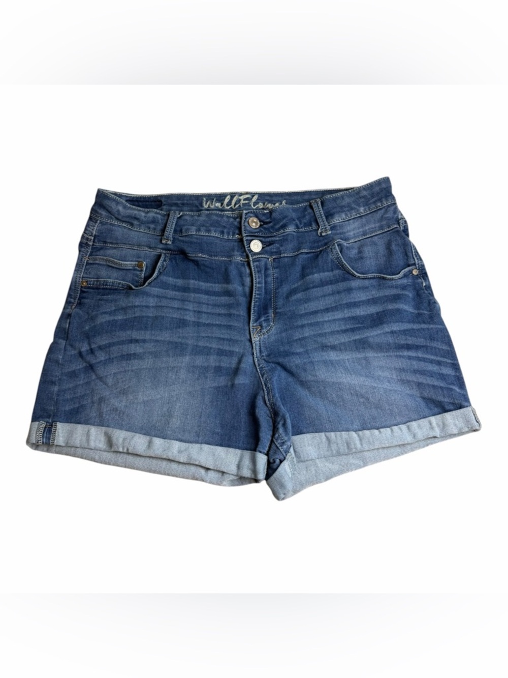 Wallflower Ultra Mid Rise Jean Denim Shorts Cuffed Two Button Size 17